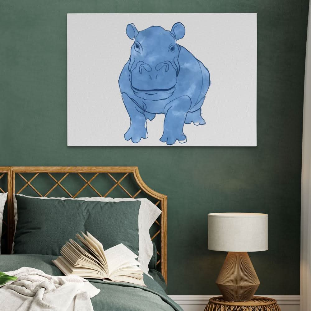 Watercolor Hippo - Blue Hippo Canvas Print