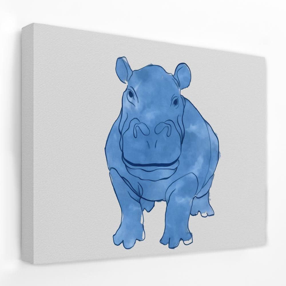 Watercolor Hippo - Animals Canvas Wall Art