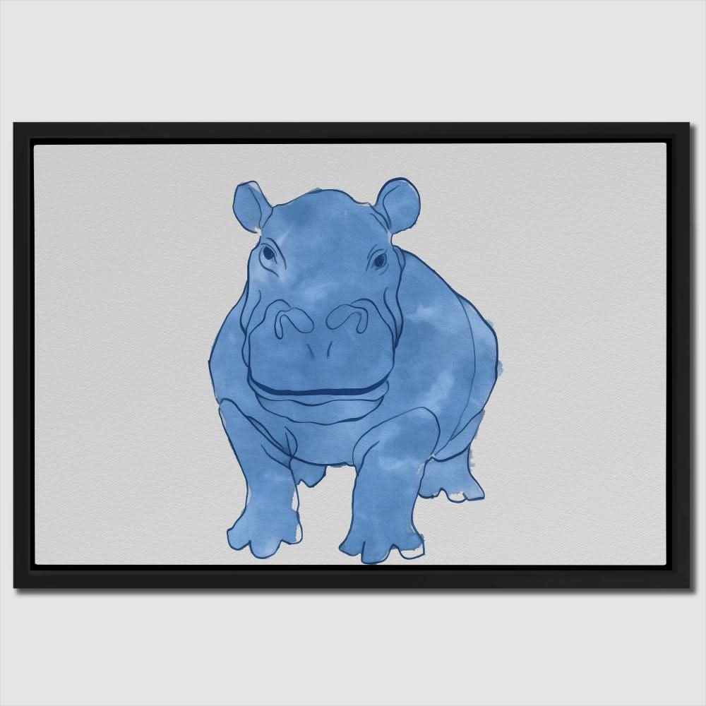 Watercolor Hippo - Hippo Wall Art in Black Frame