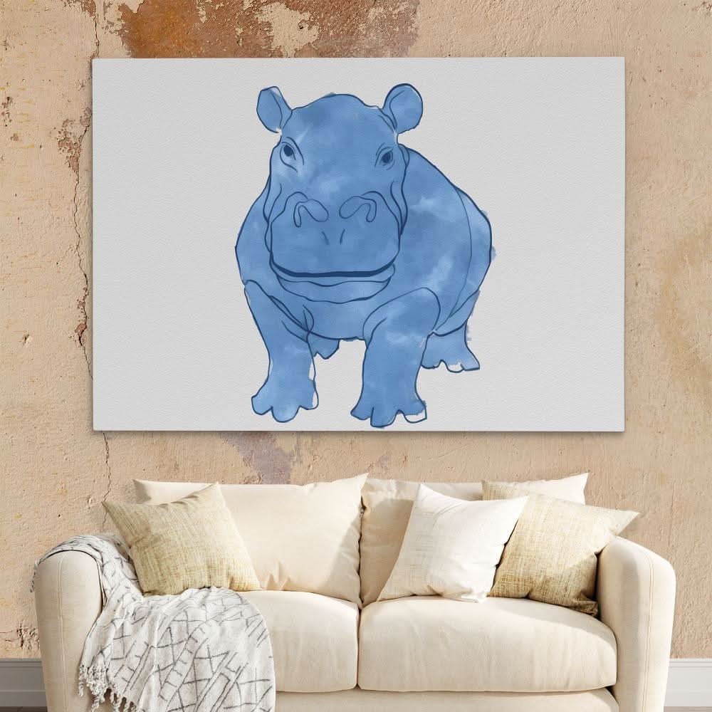 Watercolor Hippo - Large Watercolor Canvas Print