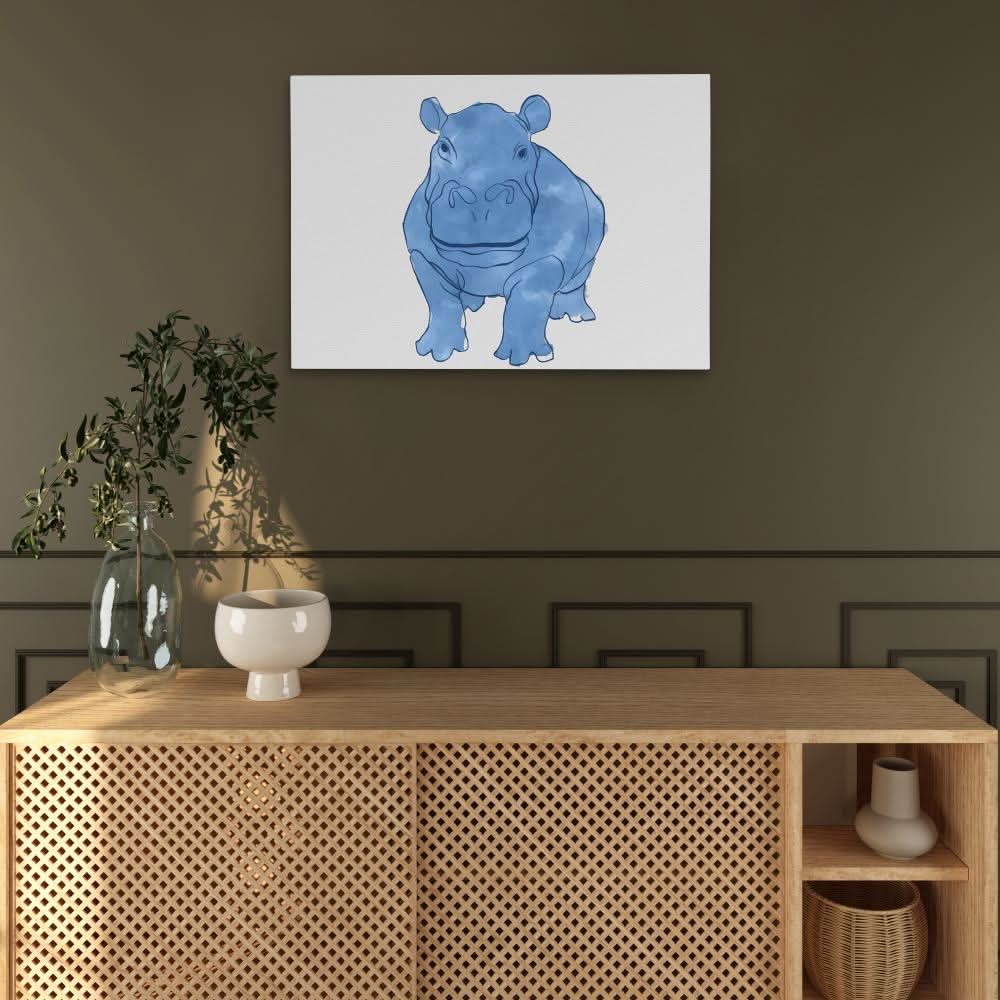 Watercolor Hippo - Blue Wall Art for Nursery
