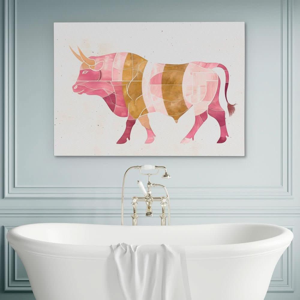 Watercolor Pink Bull - Animals Art for Living Room
