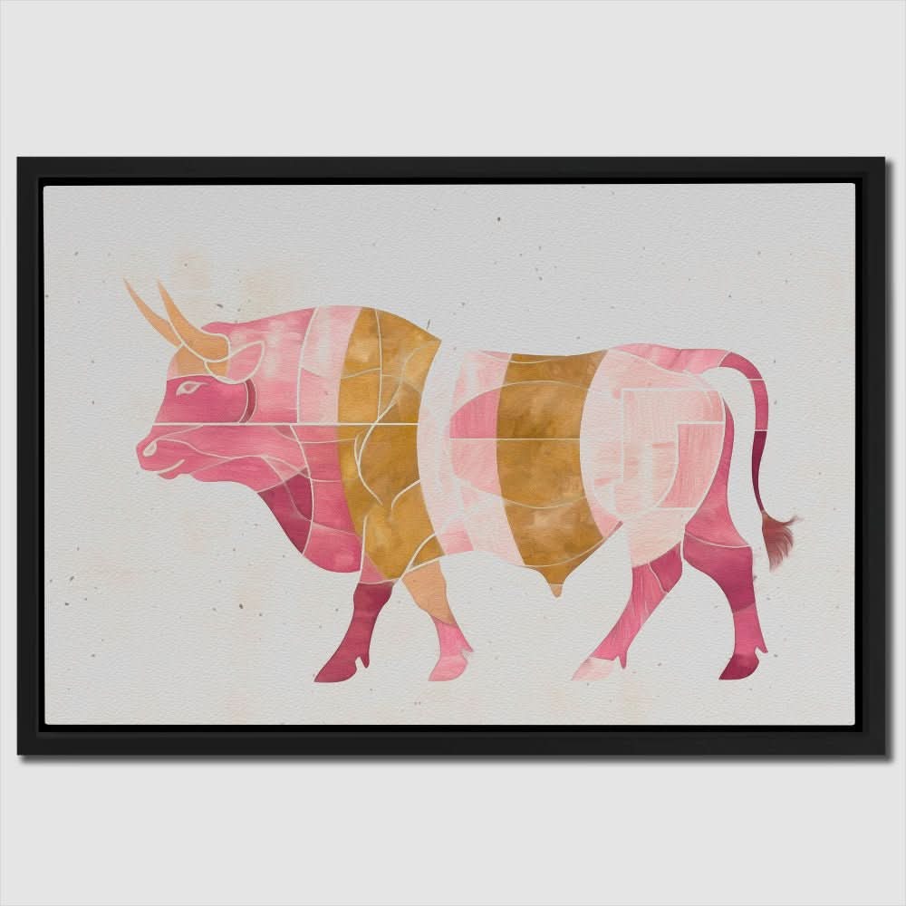 Watercolor Pink Bull - Large Contemporary Canvas Print