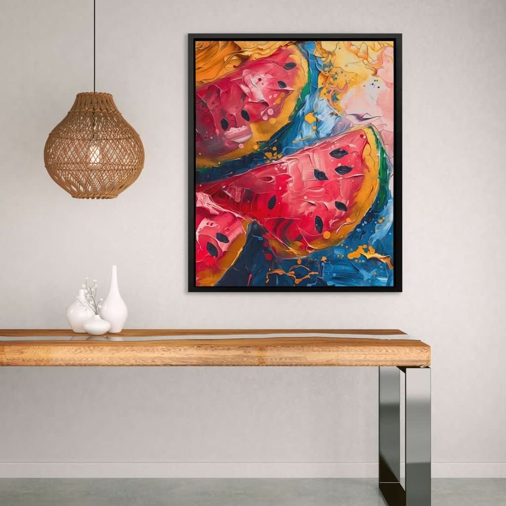 Watermelon Abstract - Fruit Wall Art in Black Frame