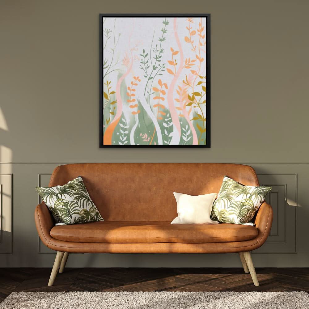 Waving Floral - Abstract Wall Art in Black Frame
