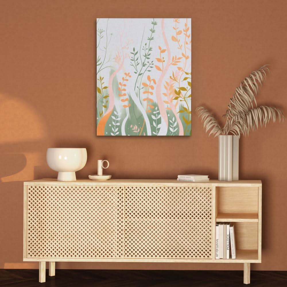 Waving Floral - Minimalist Green Canvas Wall Art