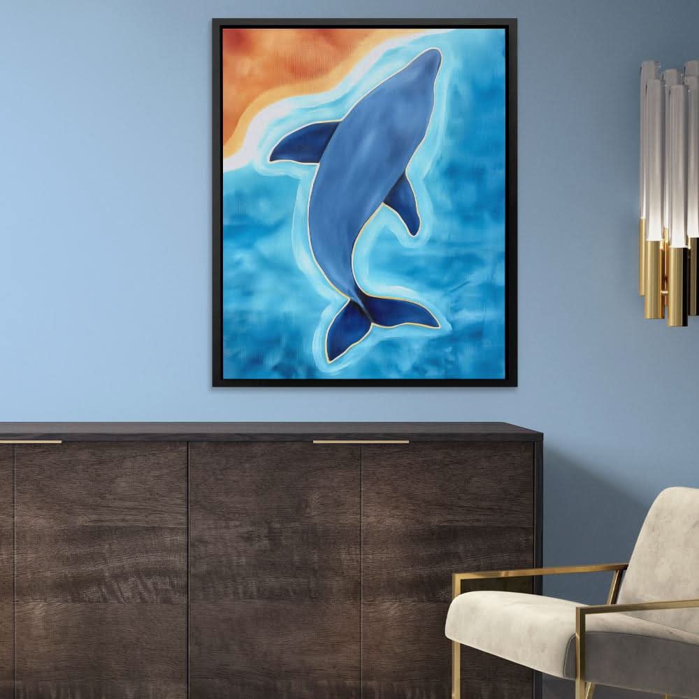Whale Coast Flow - Minimalist Blue Canvas Wall Art