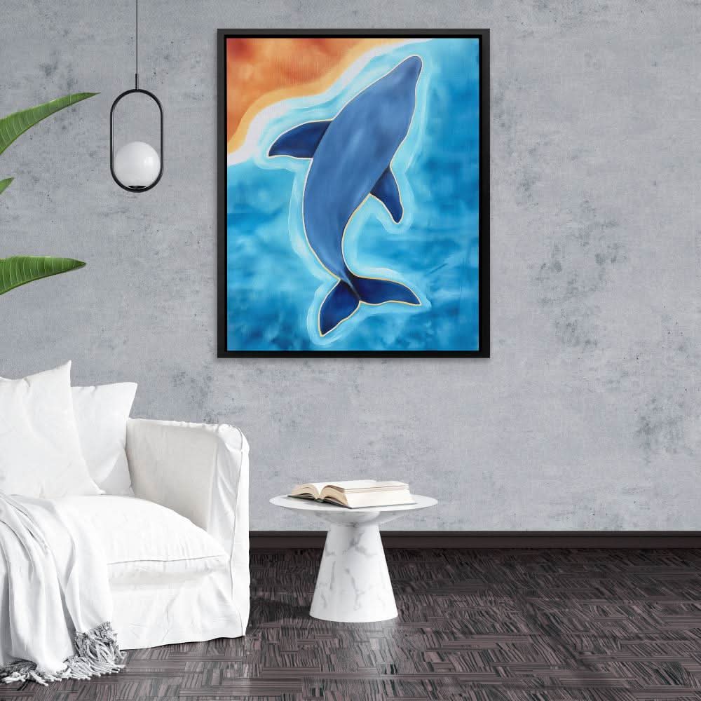 Whale Coast Flow - Beach House Wall Art in Black Frame