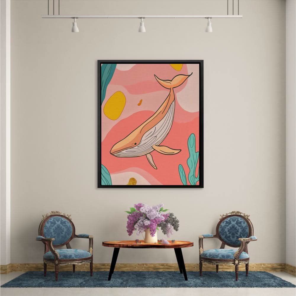 Whale in Pink Sea - Pink Wall Art for Nursery