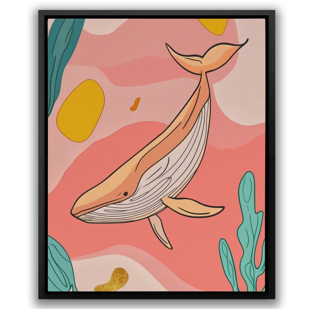 Whale in Pink Sea - Large Minimalist Canvas Print