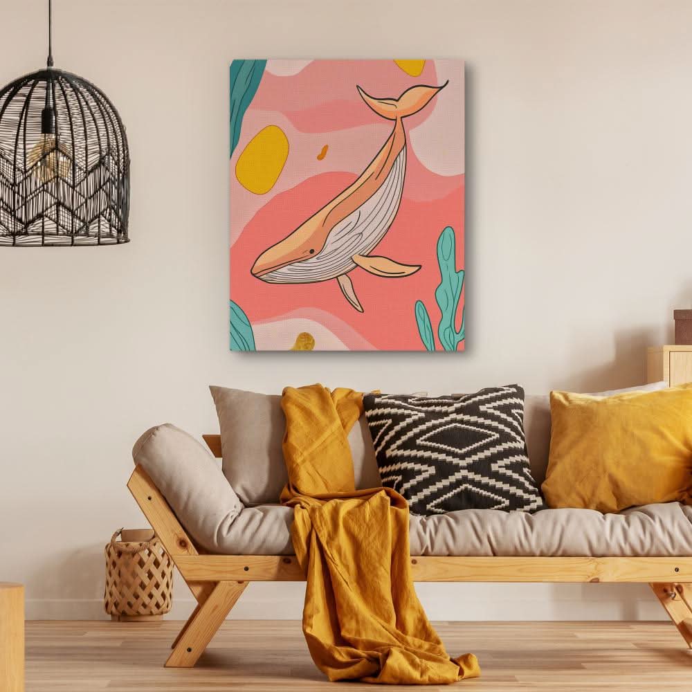 Whale in Pink Sea - Pink Ocean Blues Canvas Print
