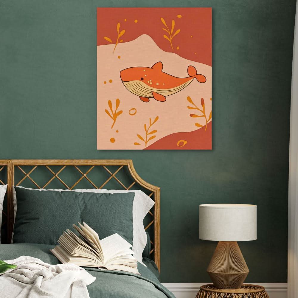 Whale in Warm Colors - Minimalist Orange Canvas Wall Art