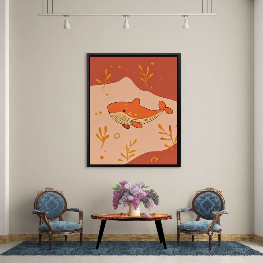 Whale in Warm Colors - Orange Wall Art for Nursery