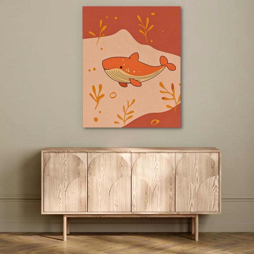Whale in Warm Colors - Orange Coastal Canvas Print
