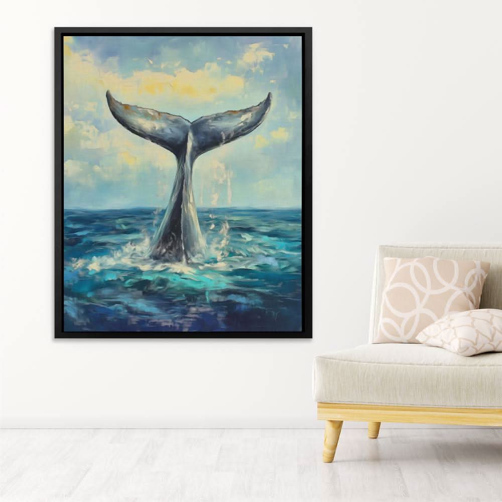 Whale Tail Splash - Blue Beach House Canvas Print