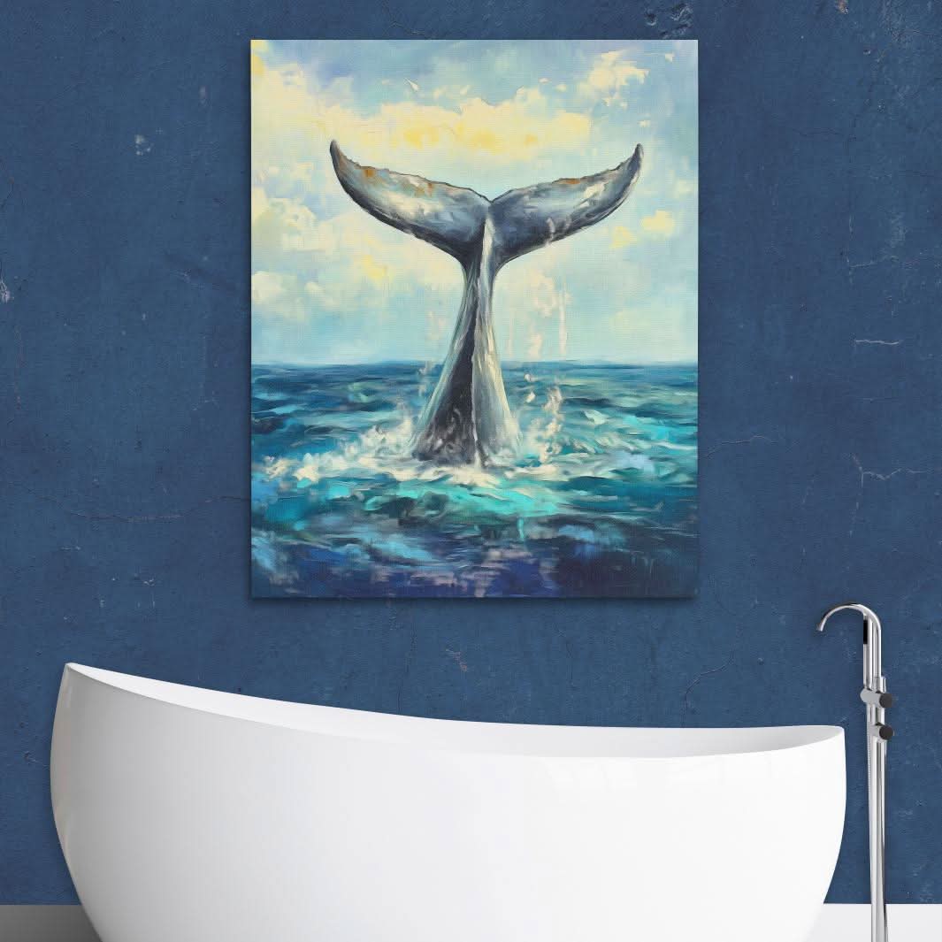 Whale Tail Splash - Modern Wall Art in Black Frame