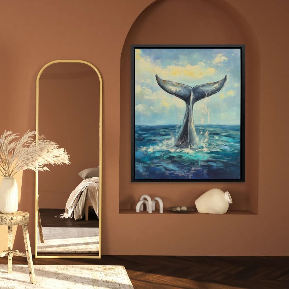 Whale Tail Splash - Modern Blue Canvas Wall Art