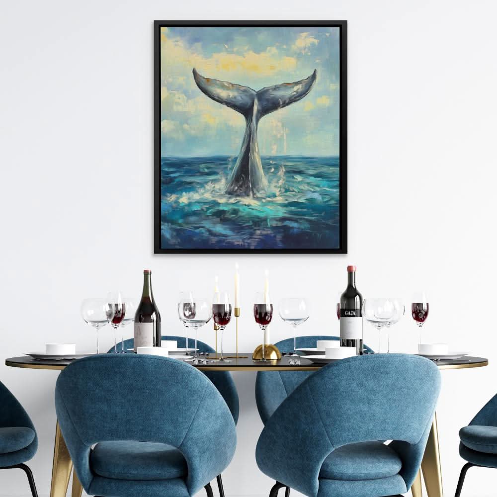 Whale Tail Splash - Blue Wall Art for Bathroom