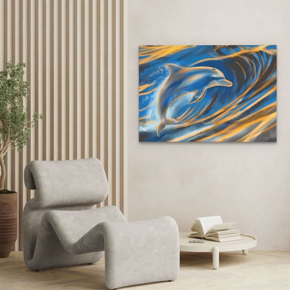 Whispering Dolphin - Blue Coastal Canvas Print