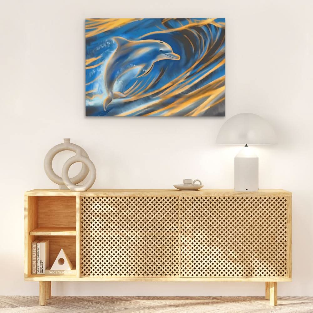 Whispering Dolphin - Coastal Wall Art in Black Frame