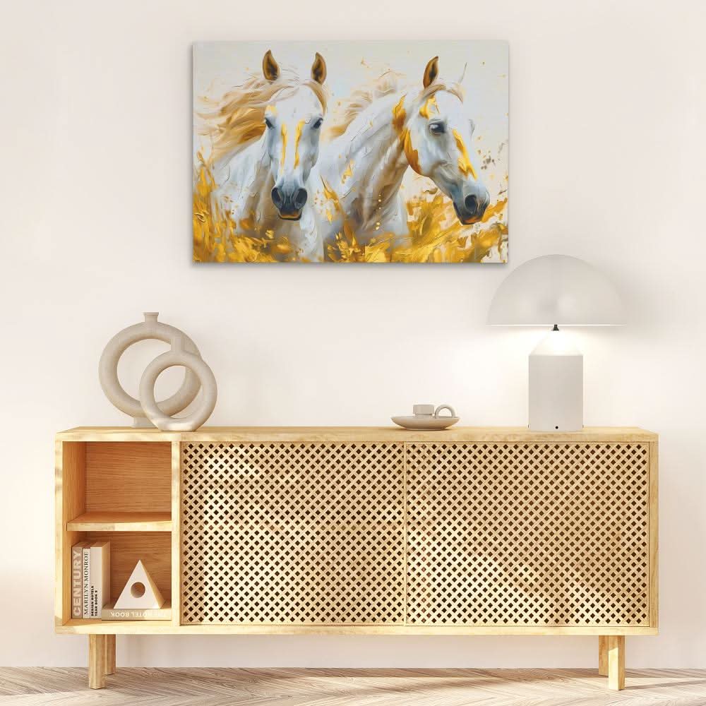 Whispering Horses - Gold Canvas Wall Art