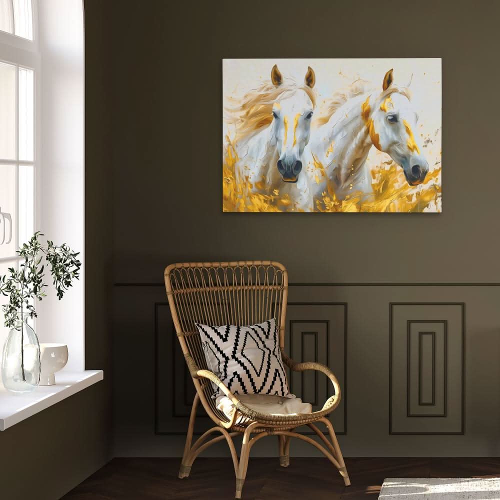 Whispering Horses - Gold Wall Art for Lounge