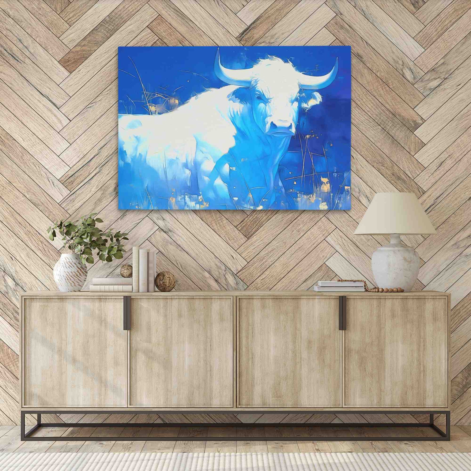 White and Blue Bull - Luxury Wall Art