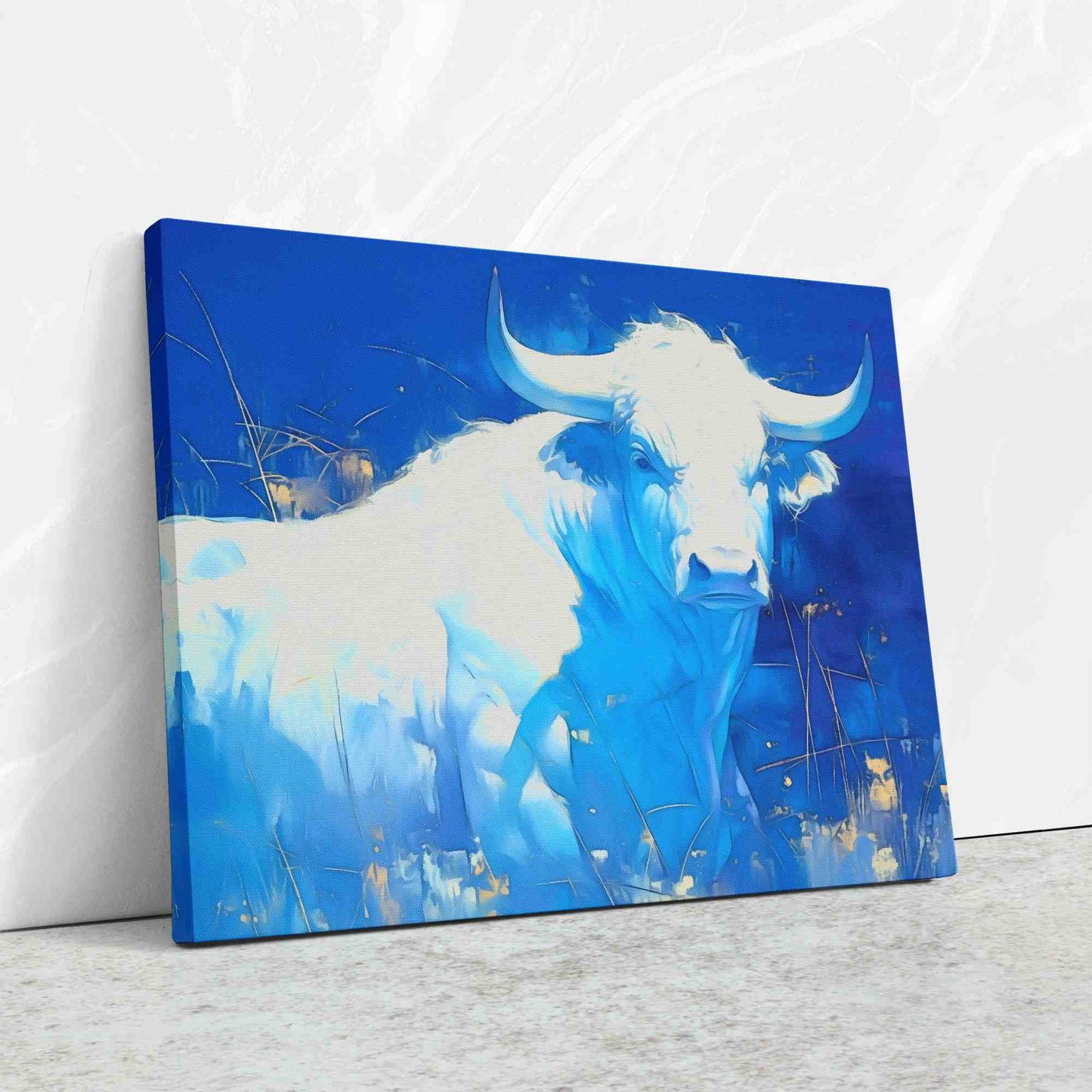 White and Blue Bull - Luxury Wall Art