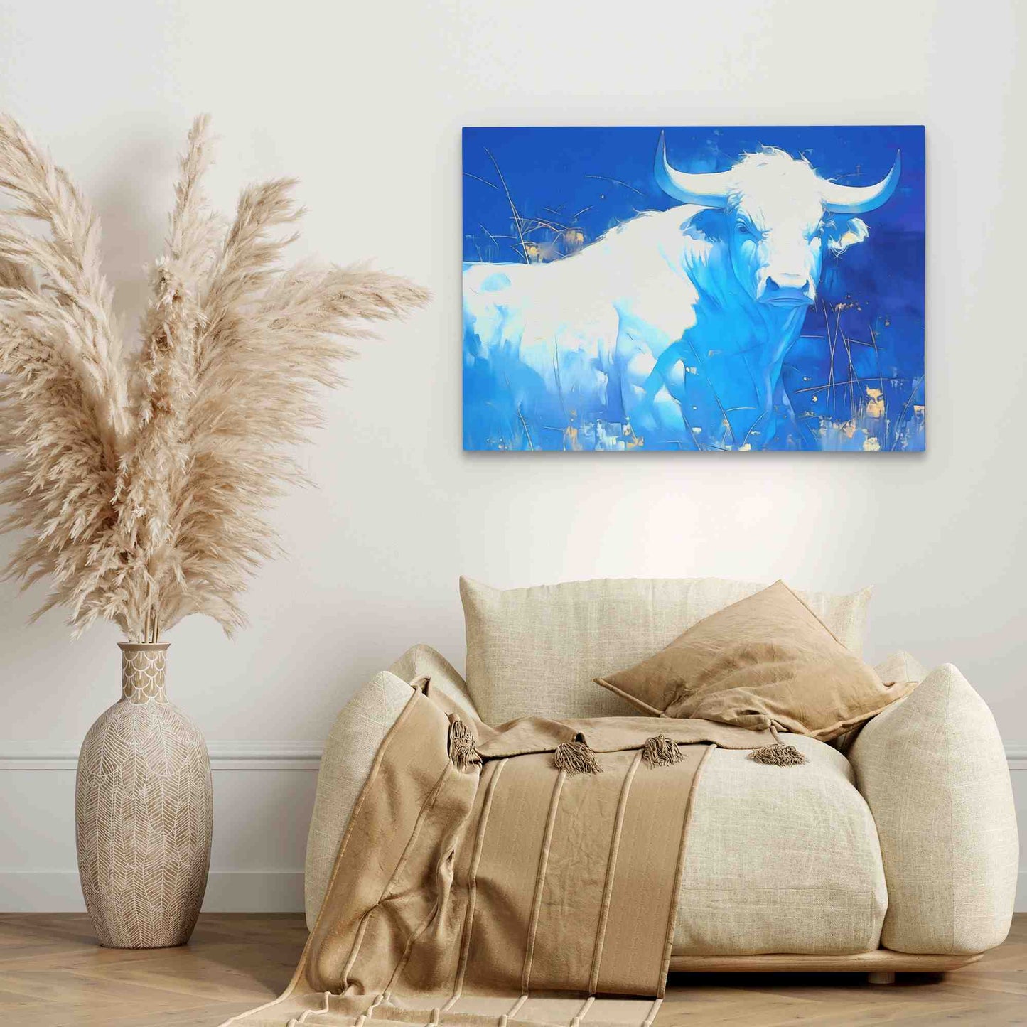 White and Blue Bull - Luxury Wall Art