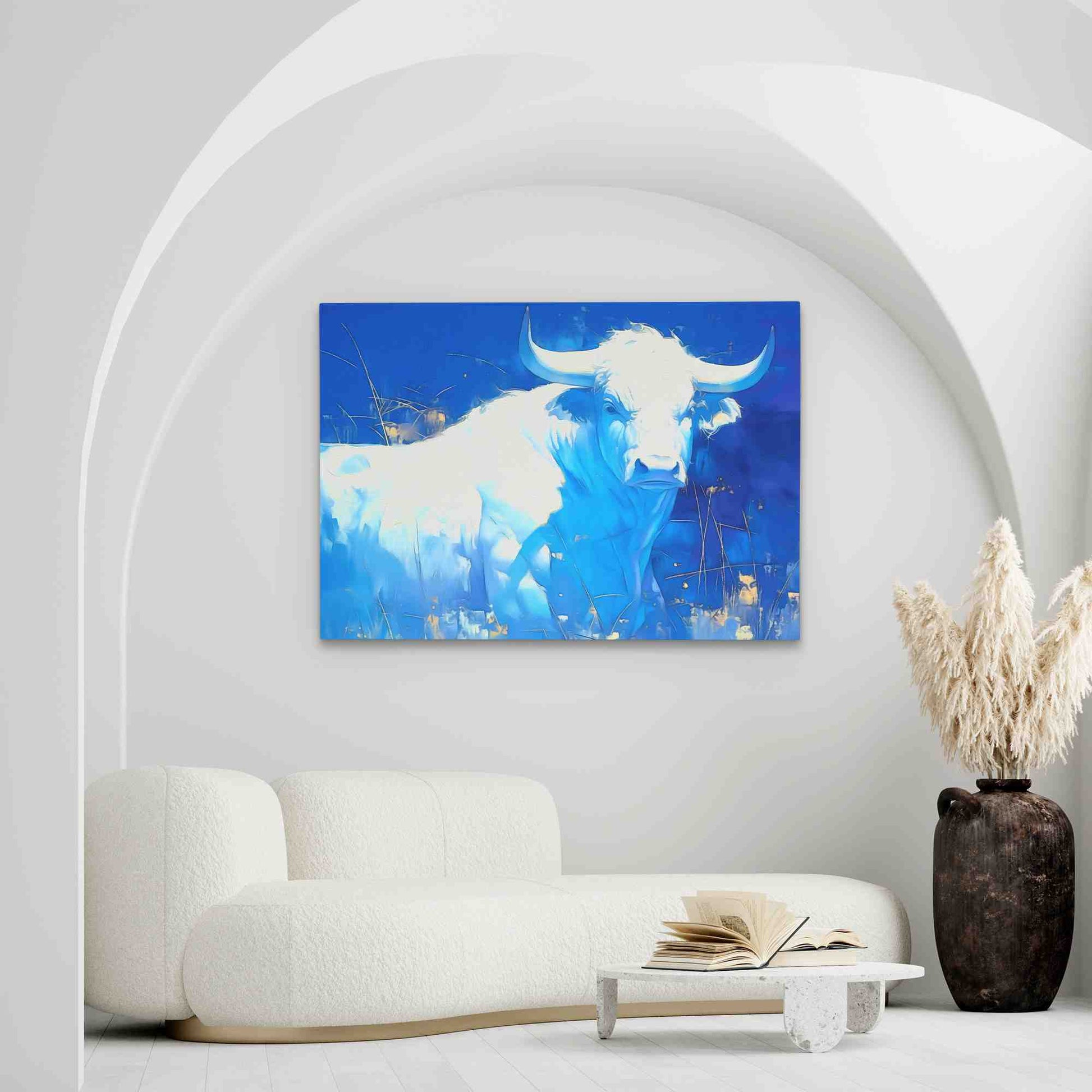 White and Blue Bull - Luxury Wall Art