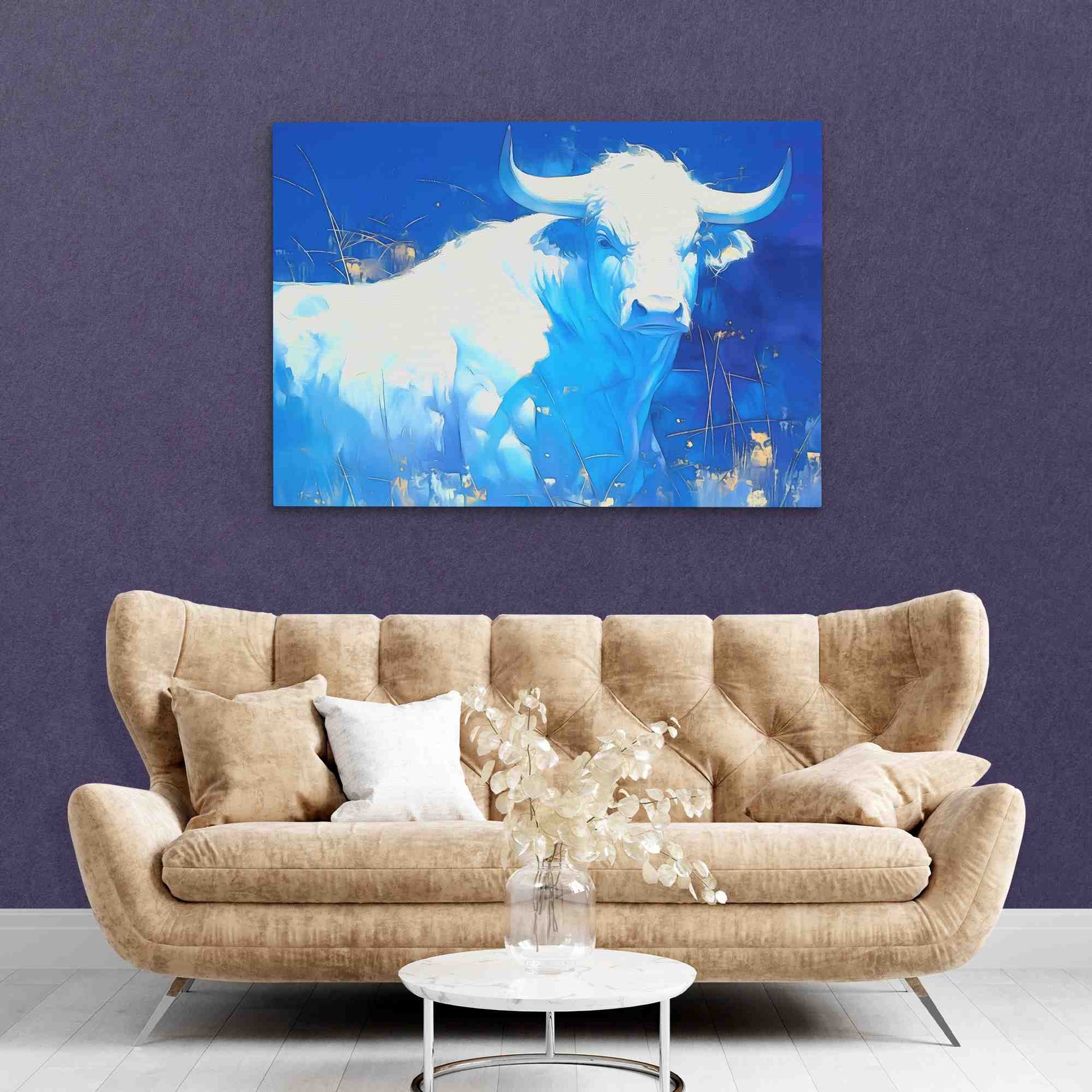 White and Blue Bull - Luxury Wall Art