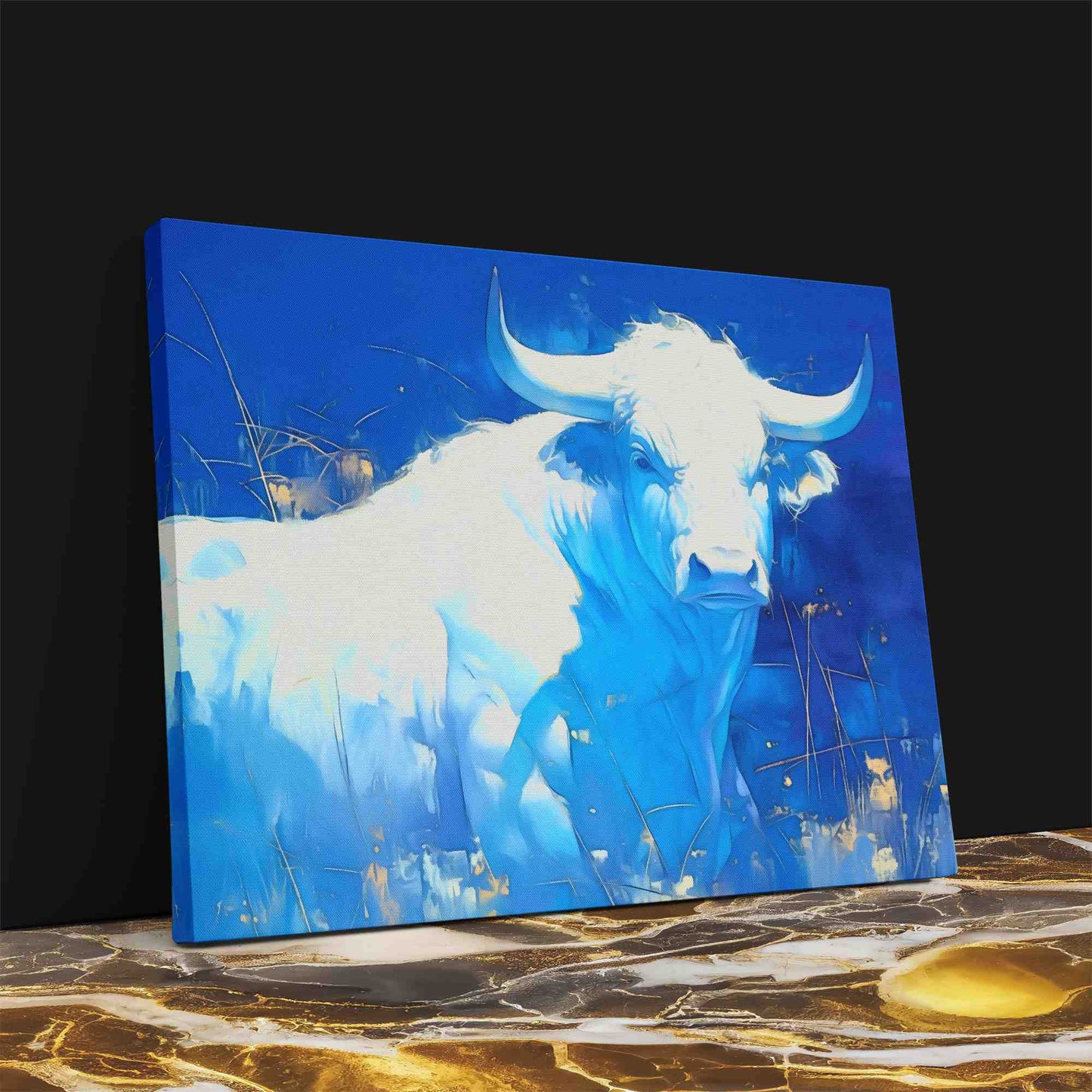White and Blue Bull - Luxury Wall Art