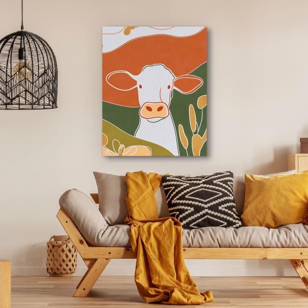 White Moo - Contemporary Wall Art in Black Frame