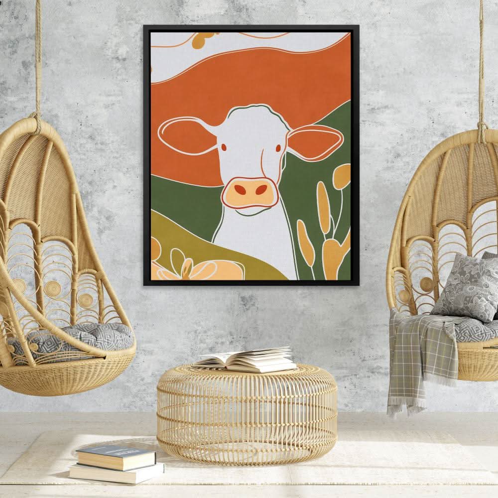 White Moo - Brown Wall Art for Dining Room