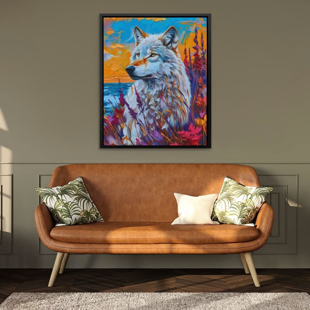 White Wolf Gazing - Large Abstract Canvas Print