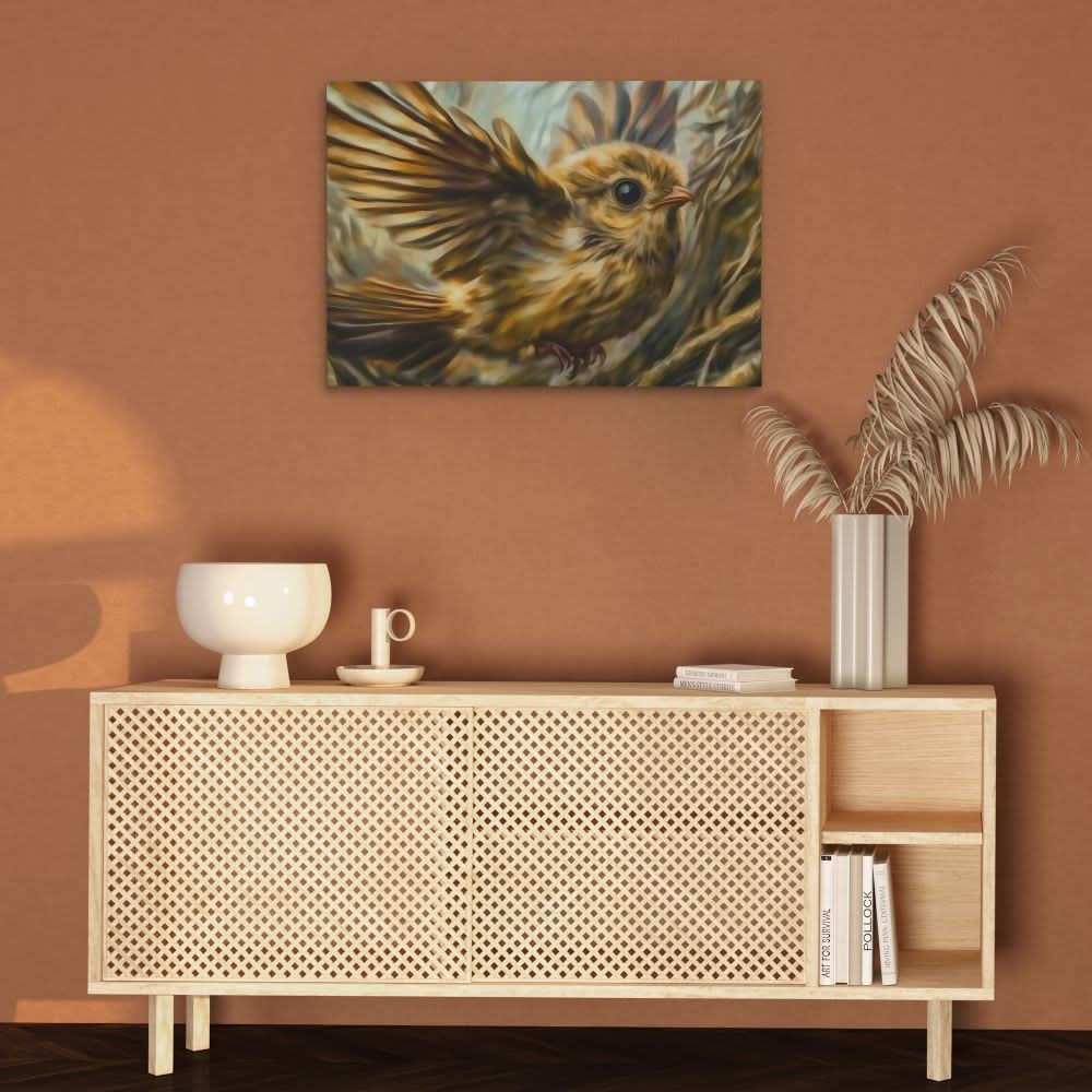 Wild Sparrow Flight - Brown Wall Art for Hallway