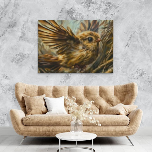 Wild Sparrow Flight - Contemporary Wall Art in Black Frame