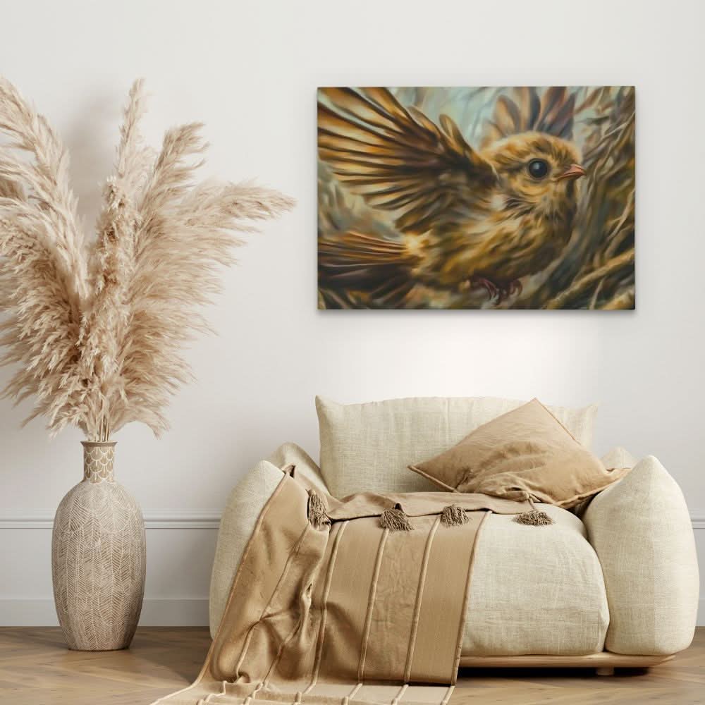 Wild Sparrow Flight - Bird Wall Art in Black Frame
