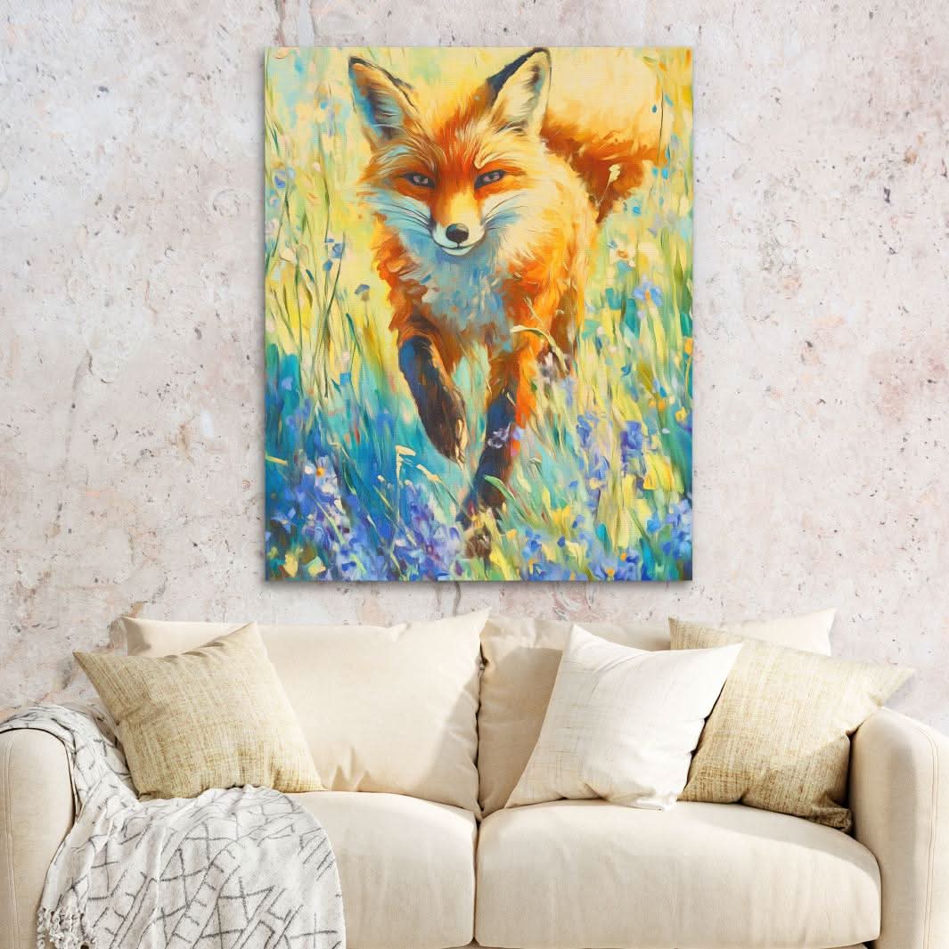 Wildflower Fox - Blue Wall Art for Living Room