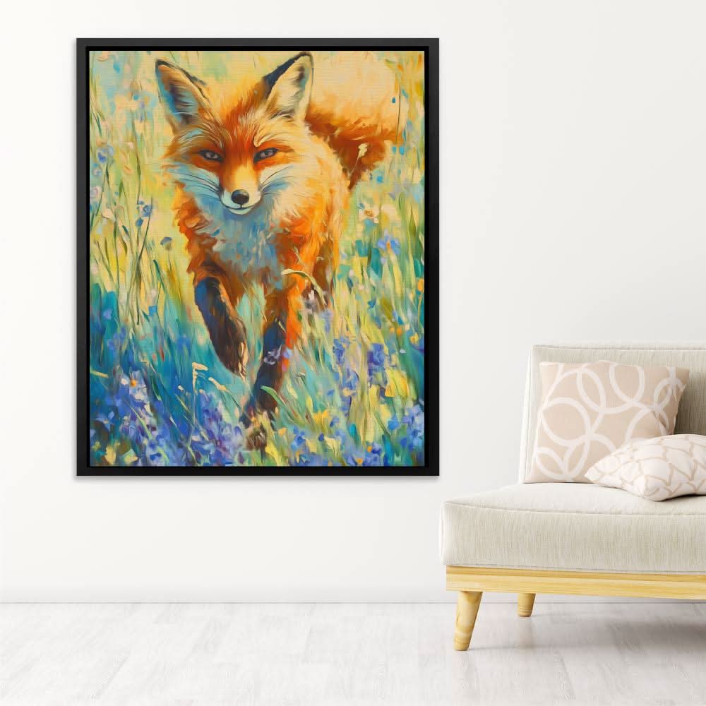 Wildflower Fox - Blue Floral Canvas Print