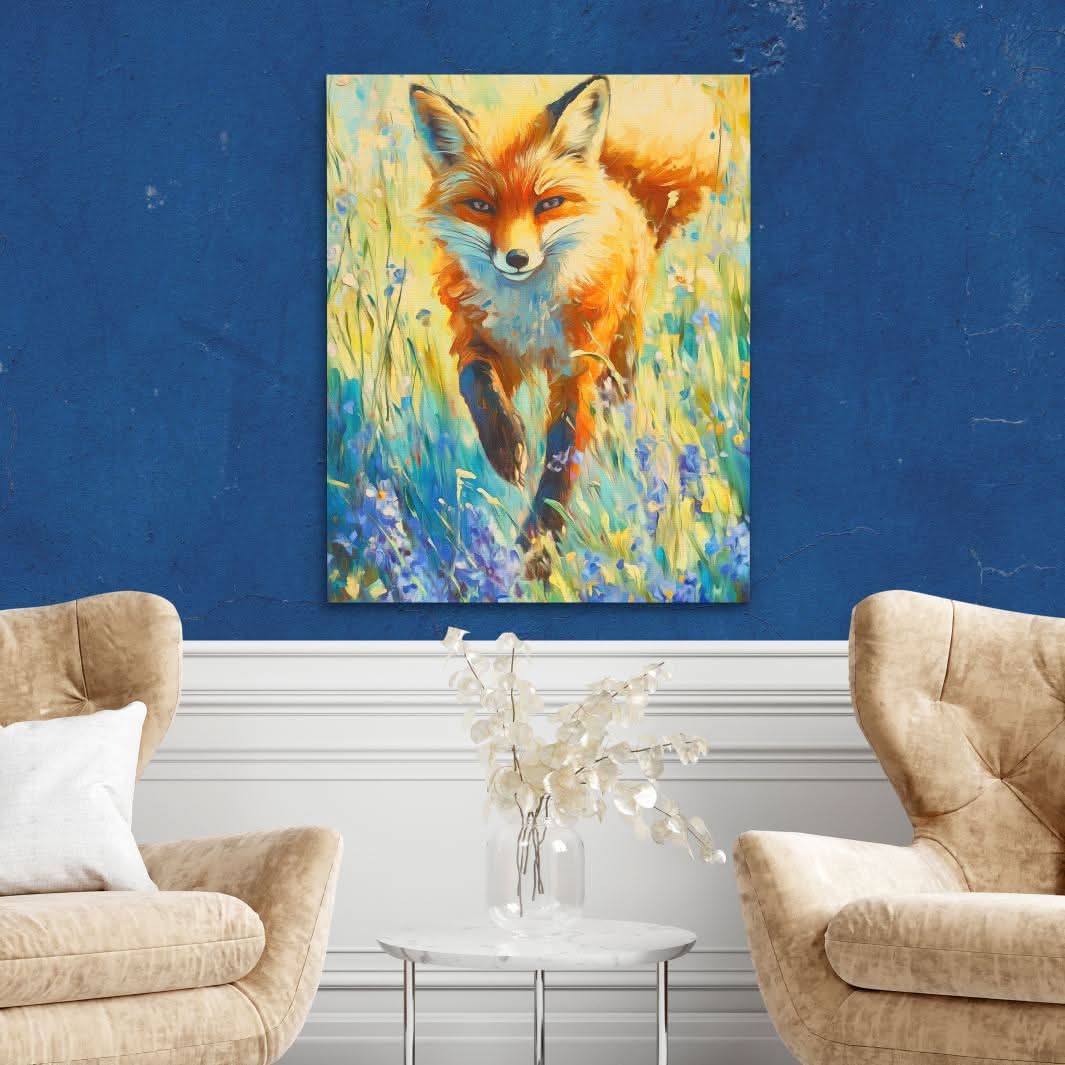 Wildflower Fox - Modern Wall Art in Black Frame