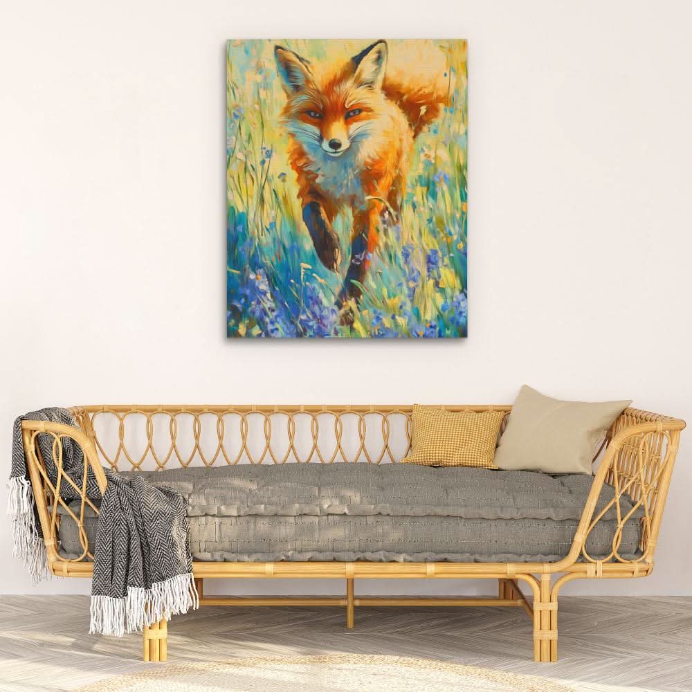 Wildflower Fox - Floral Wall Art in Black Frame