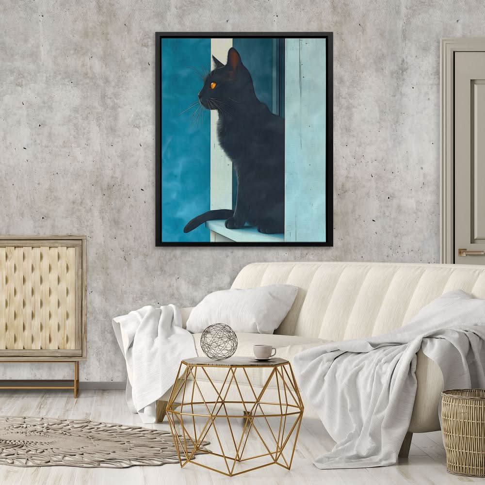 Windowsill Cat - Blue Cat Canvas Print