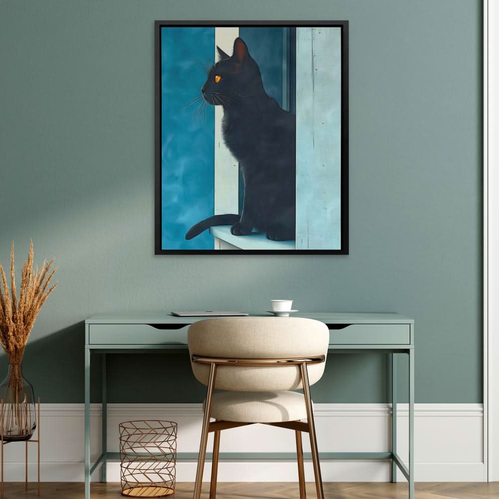 Windowsill Cat - Cat Wall Art in Black Frame