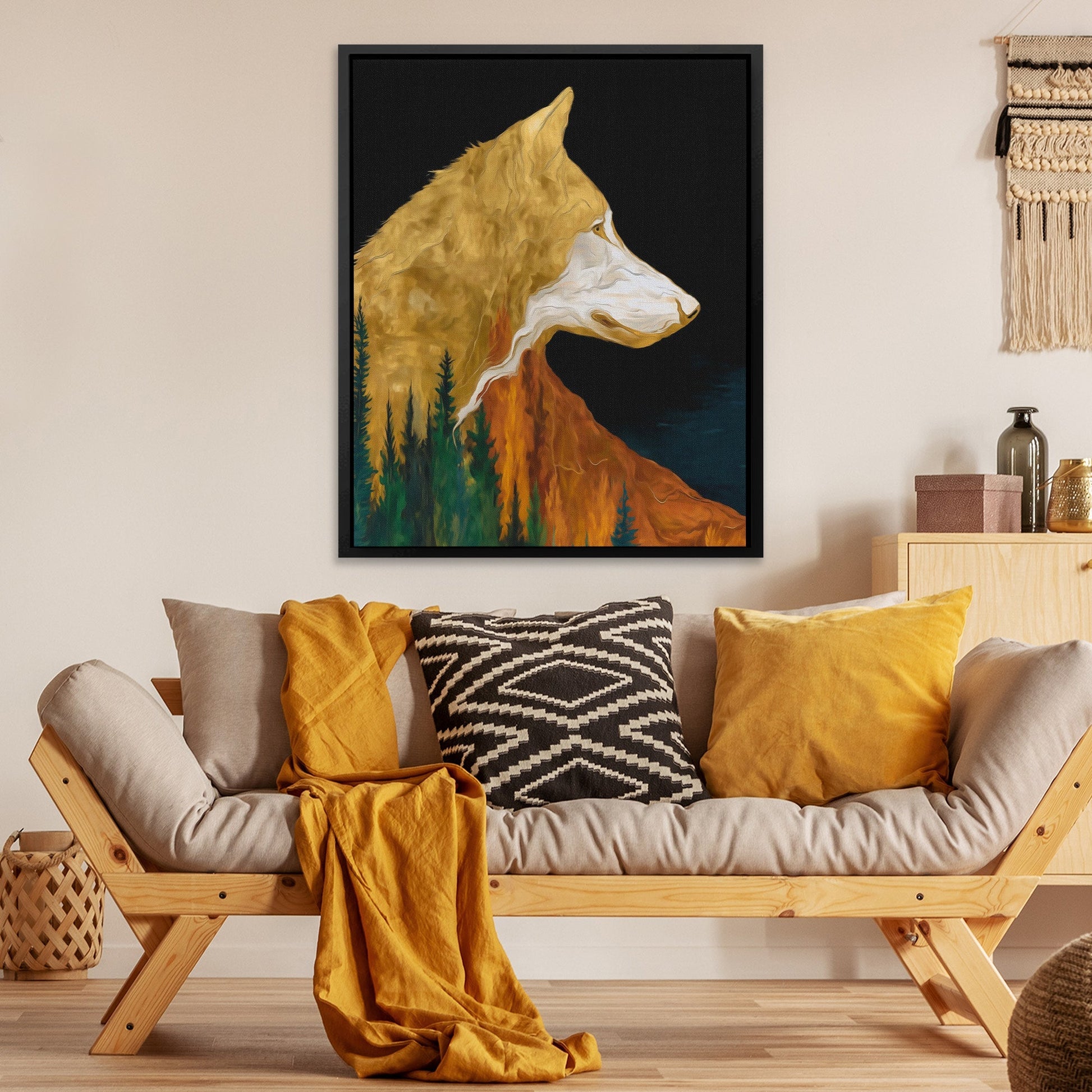 Wolf Amber Contemplation - Luxury Wall Art