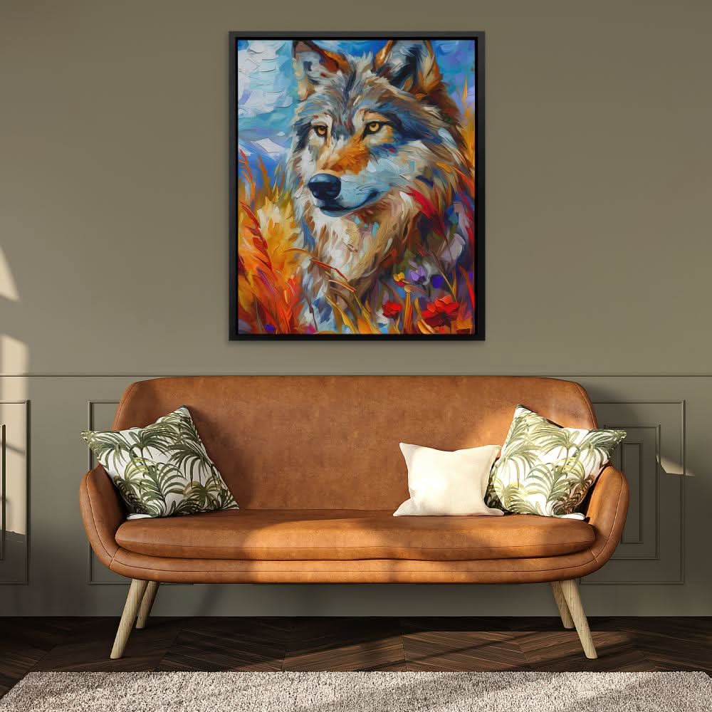 Wolf Field - Nature Wall Art in Black Frame