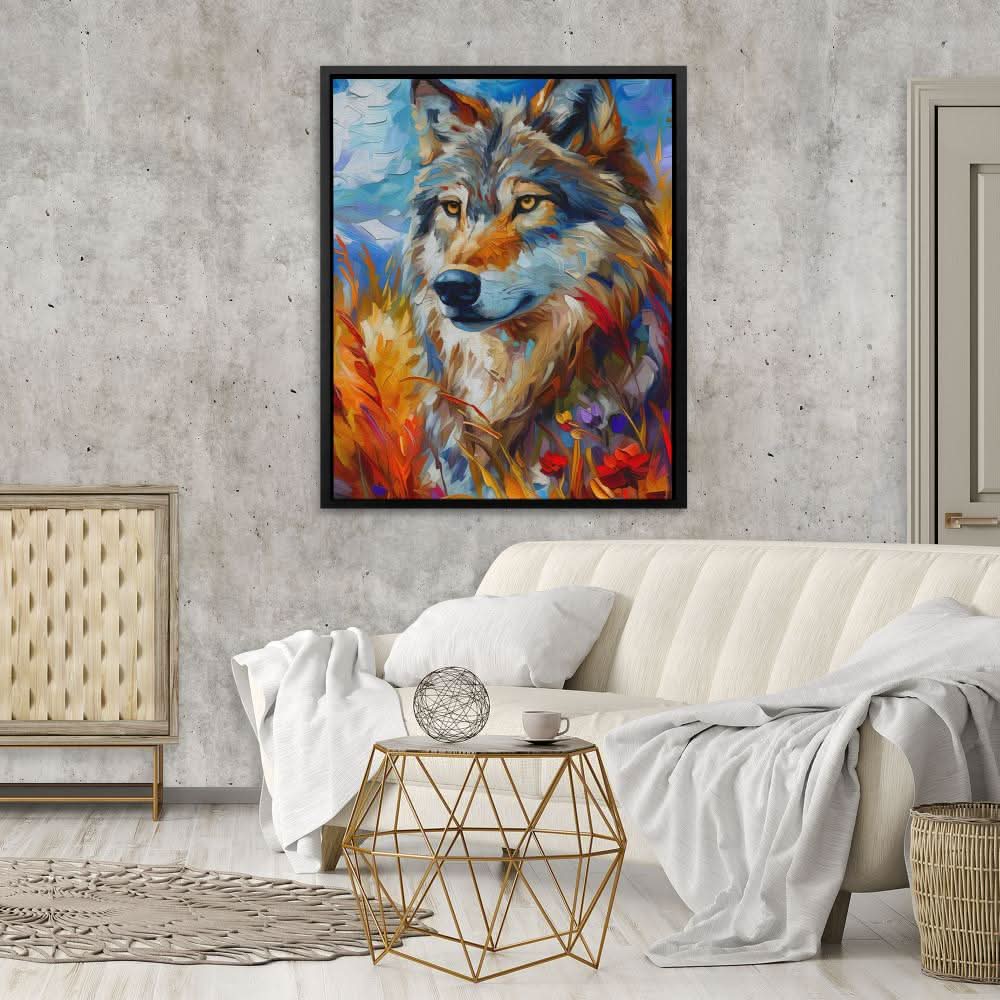 Wolf Field - Colorful Nature Canvas Print
