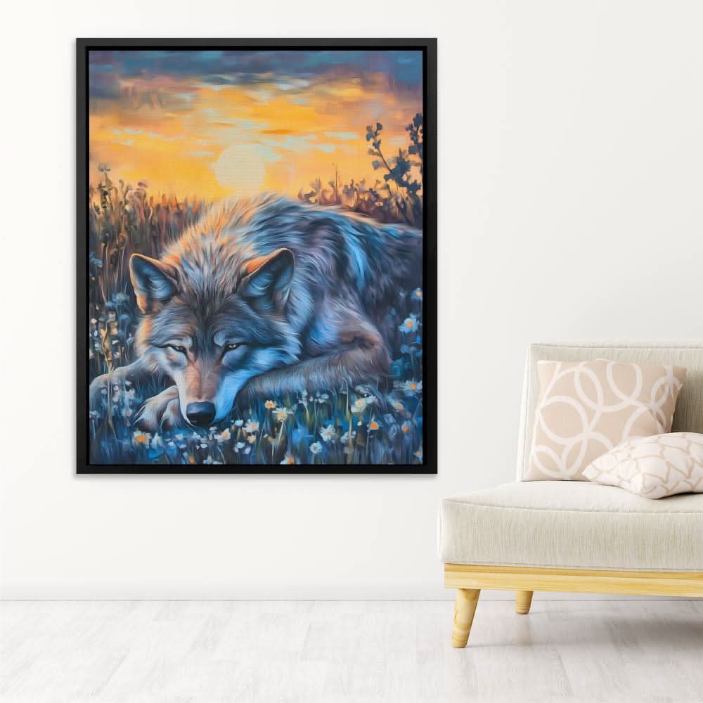 Wolf’s Golden Hour - Wall Art in Black Frame
