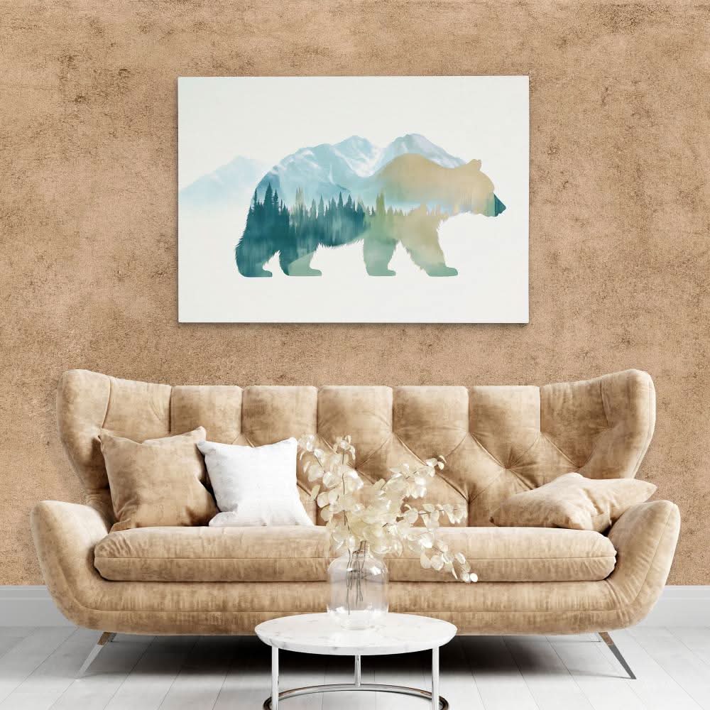 Woodland Echo Bear - Minimalist Wall Art in Black Frame