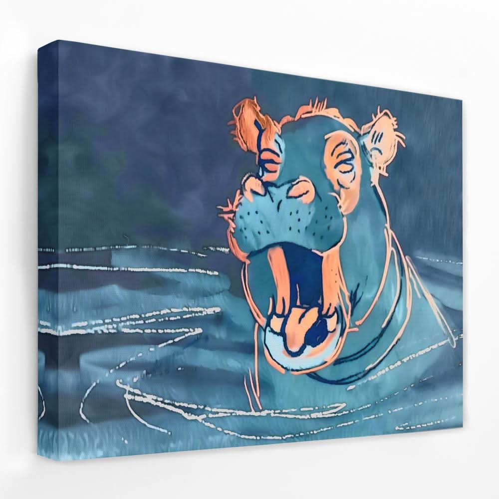 Yawning Hippo - Animals Canvas Wall Art